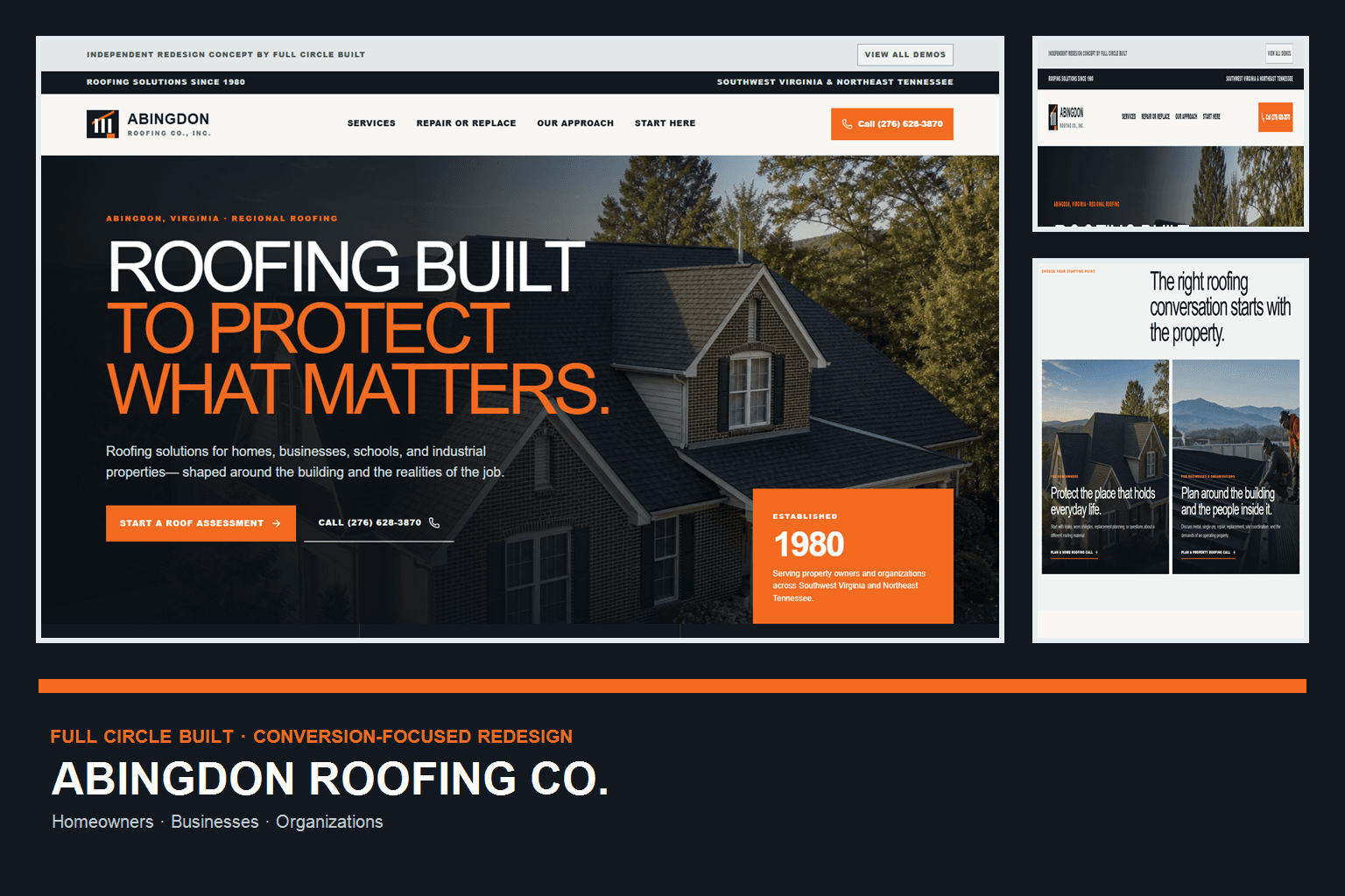 Preview of the Abingdon Roofing Co. demo website